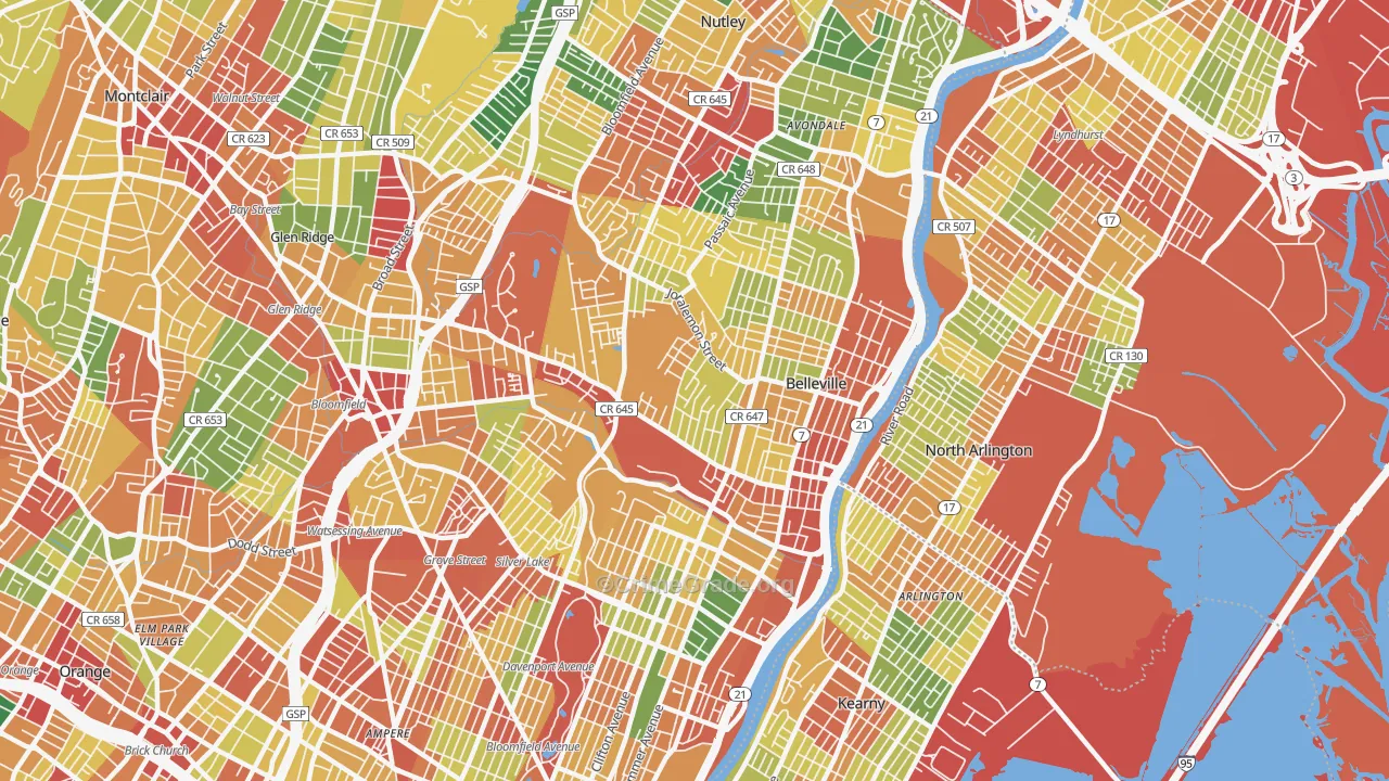 Belleville, NJ Map of Theft Rates