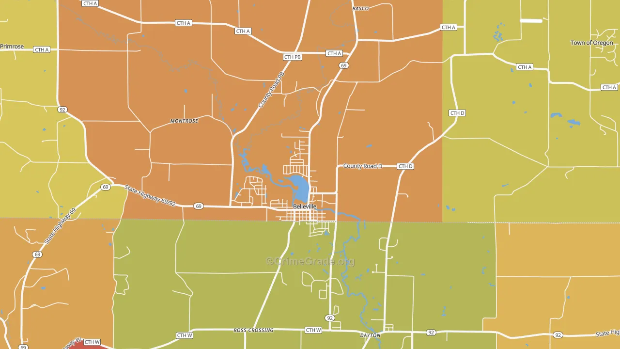 Belleville, WI Map of Theft Rates