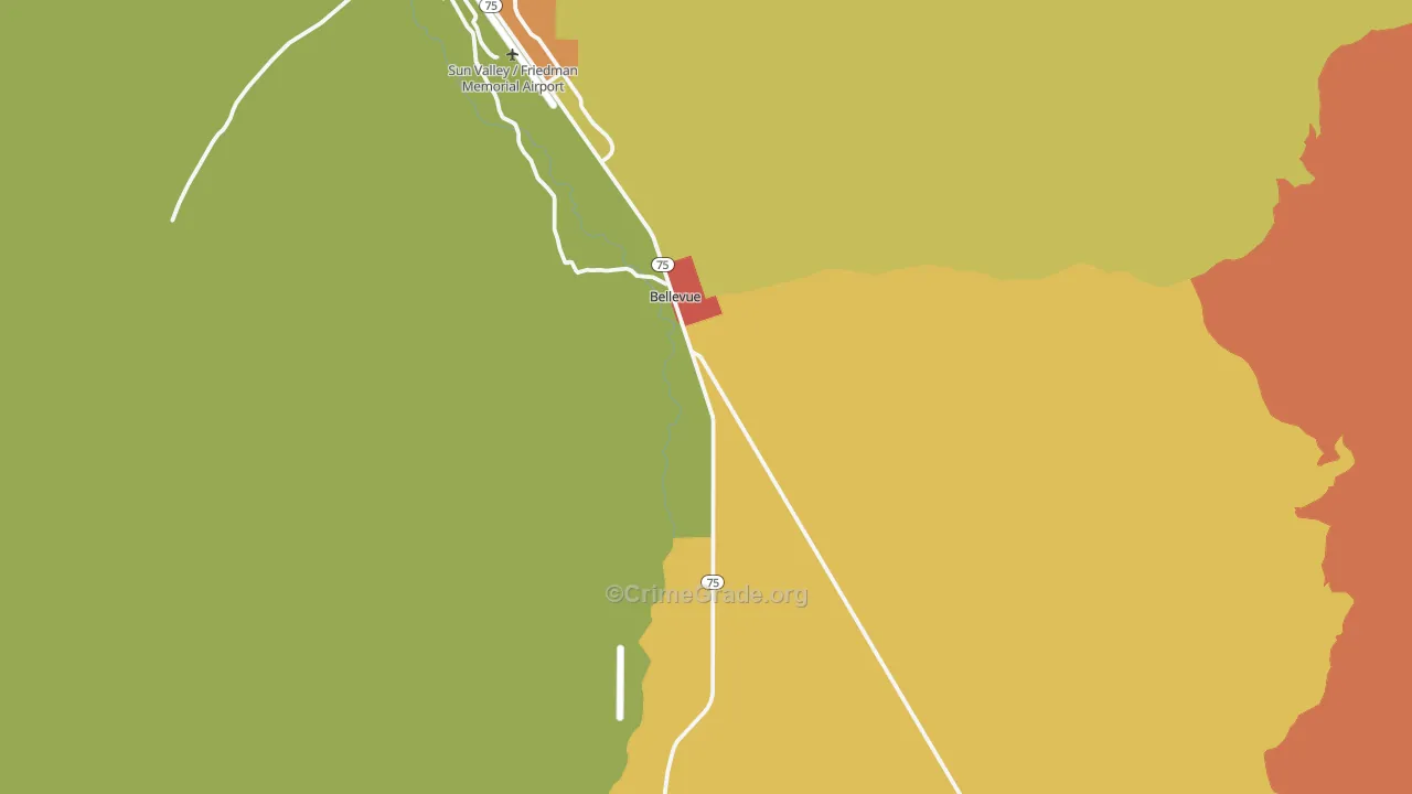 Bellevue, ID Map of Theft Rates
