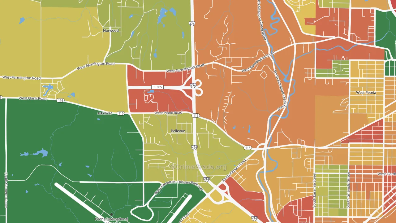 Bellevue, IL Map of Theft Rates