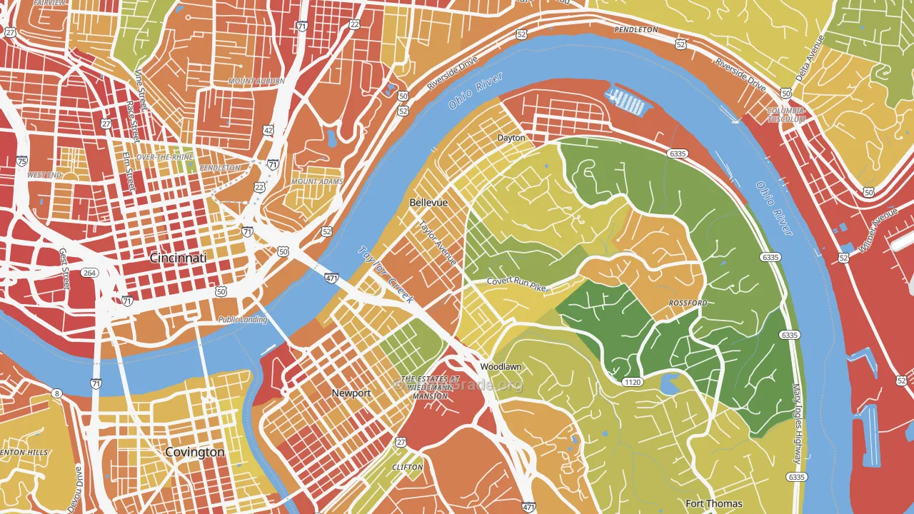 Bellevue, KY Map of Theft Rates