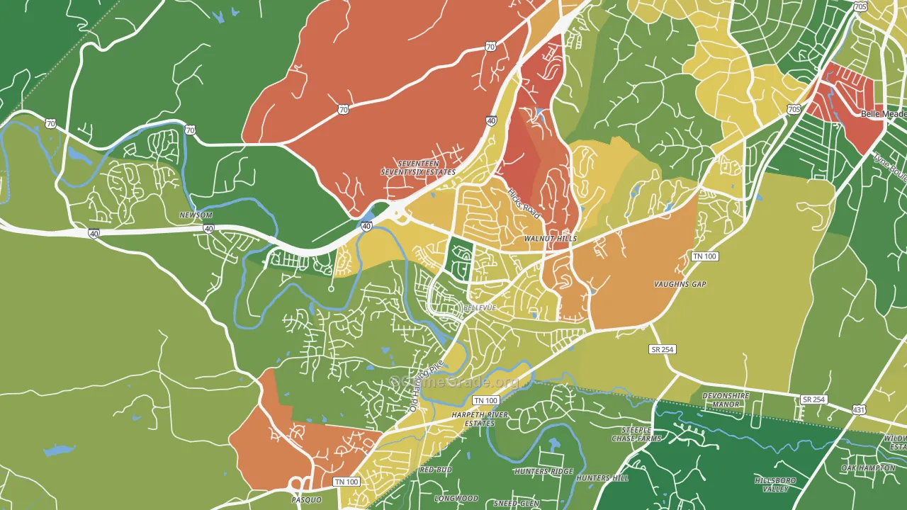Bellevue, Nashville, TN Map of Theft Rates