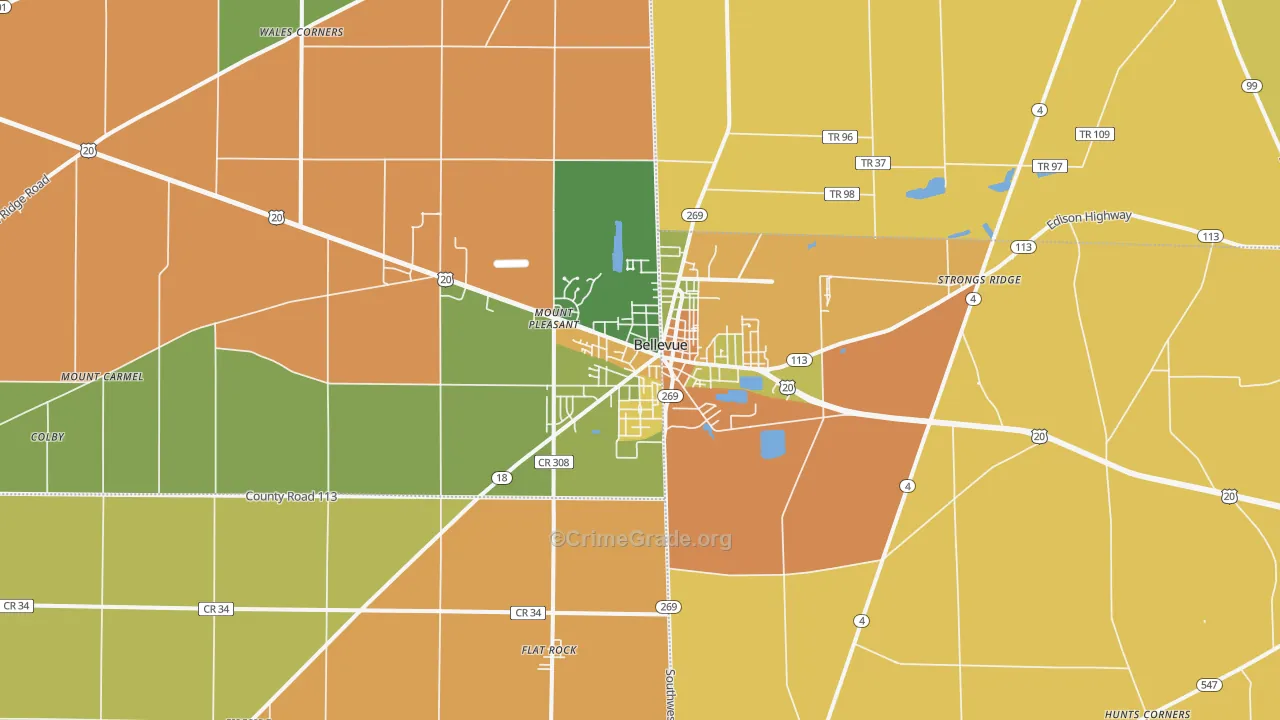 Bellevue, OH Map of Theft Rates