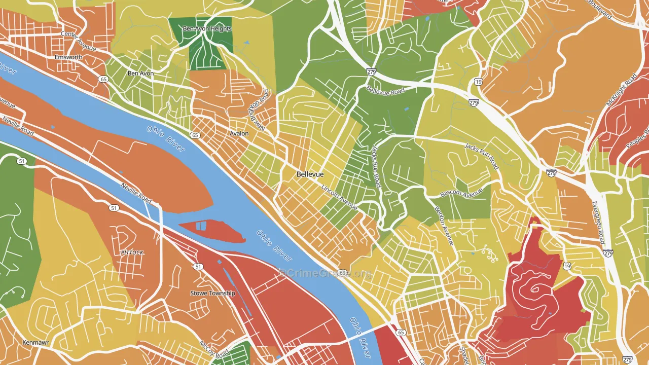 Bellevue, PA Map of Theft Rates