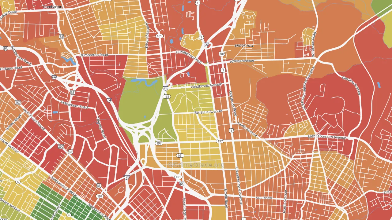 Bellevue, Richmond, VA Map of Theft Rates