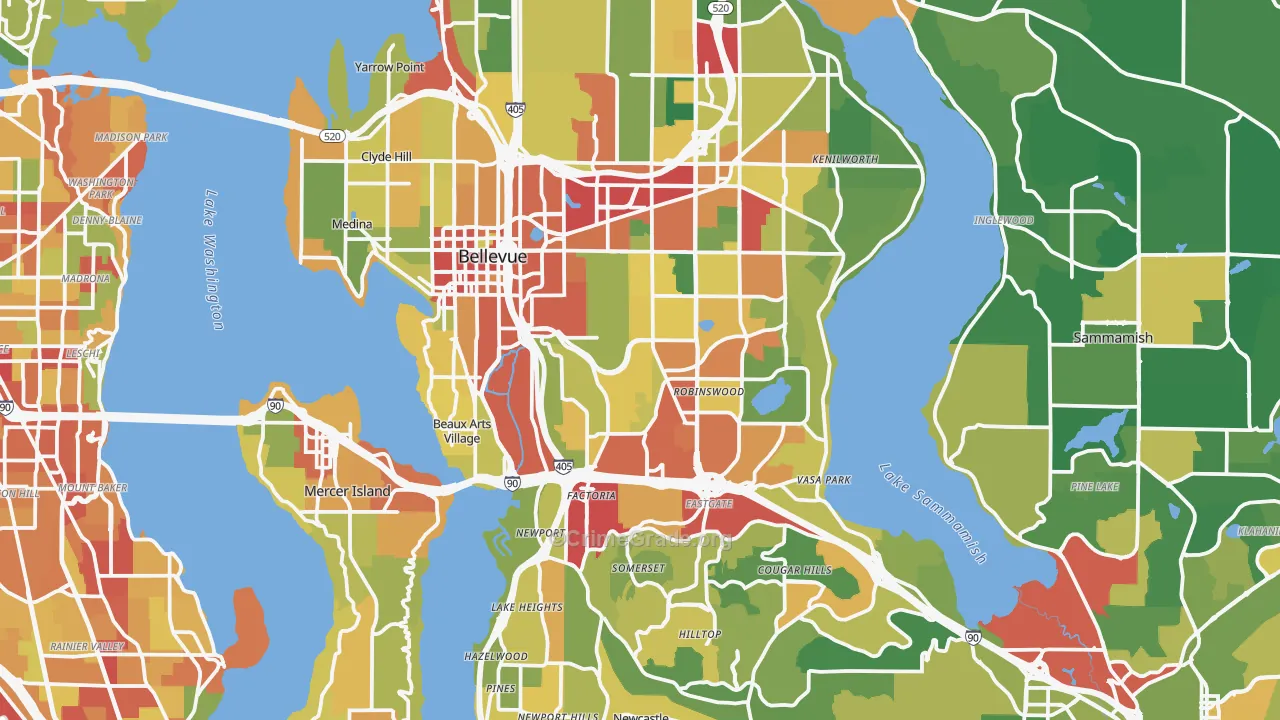 Bellevue, WA Map of Theft Rates