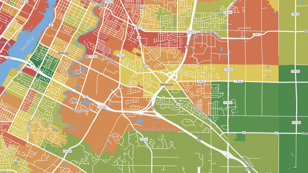 Bellevue, WI Map of Theft Rates