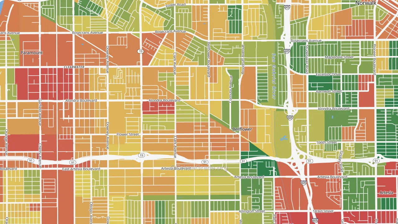 Bellflower, CA Map of Theft Rates