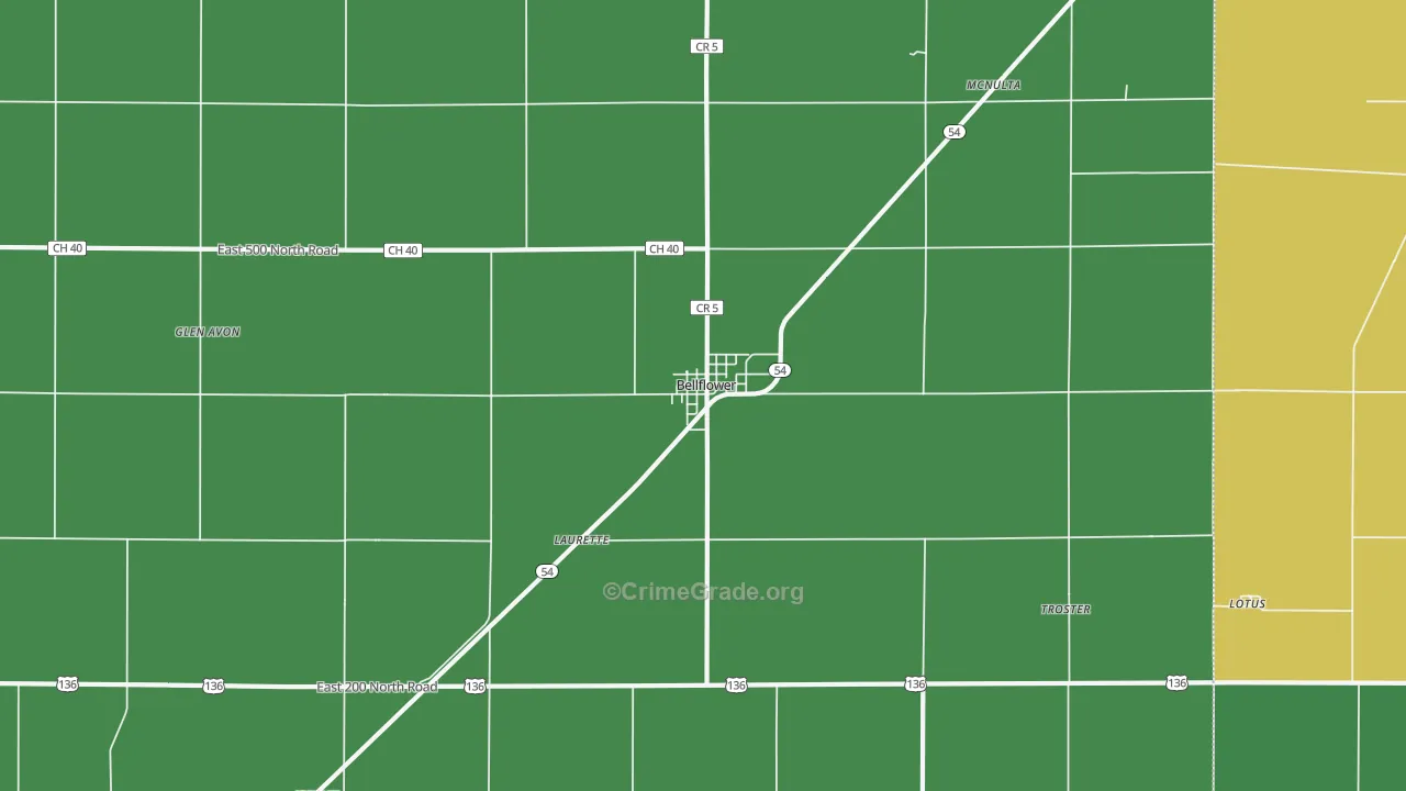 Bellflower, IL Map of Theft Rates