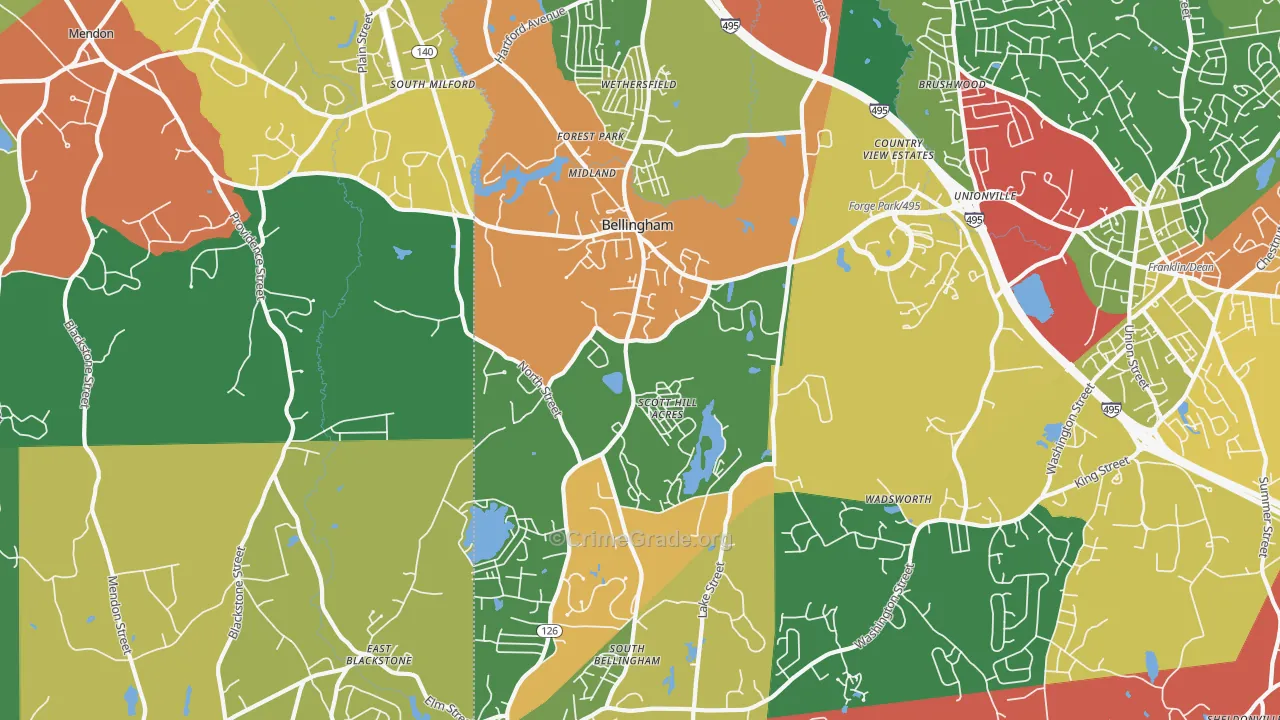 Bellingham, MA Map of Theft Rates