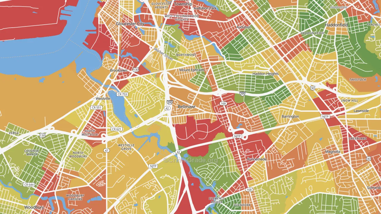 Bellmawr, NJ Map of Theft Rates