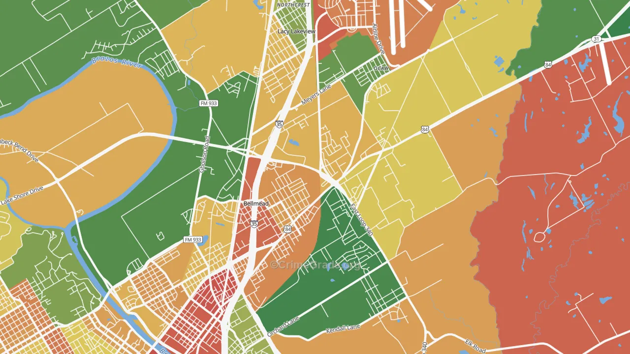 Bellmead, TX Map of Theft Rates