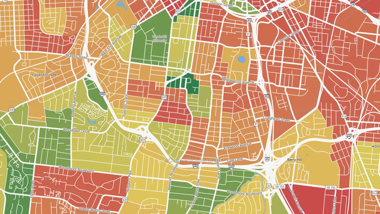 Bellmont Hillsboro, Nashville, TN Map of Theft Rates