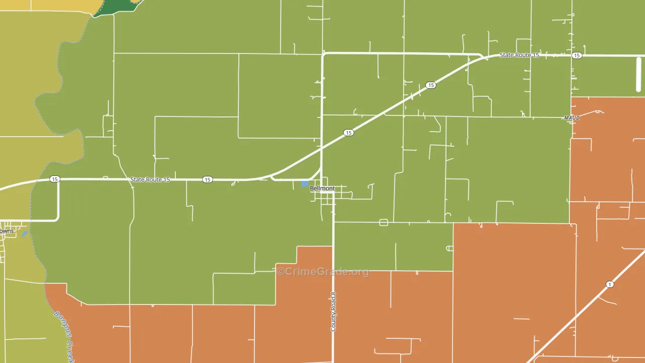 Bellmont, IL Map of Theft Rates