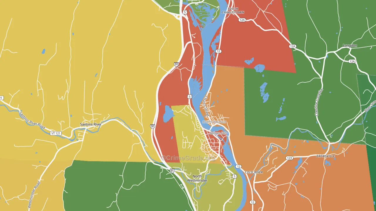 Bellows Falls, VT Map of Theft Rates