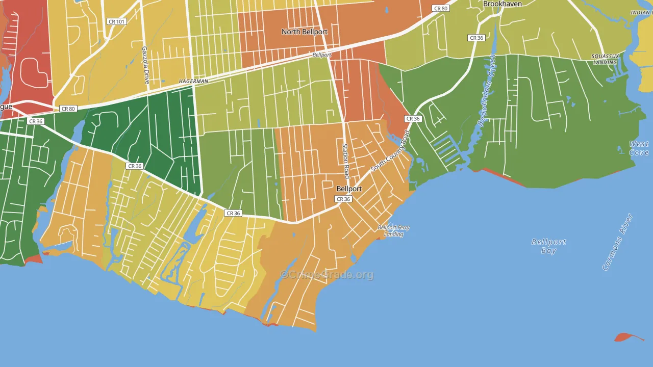 Bellport, NY Map of Theft Rates