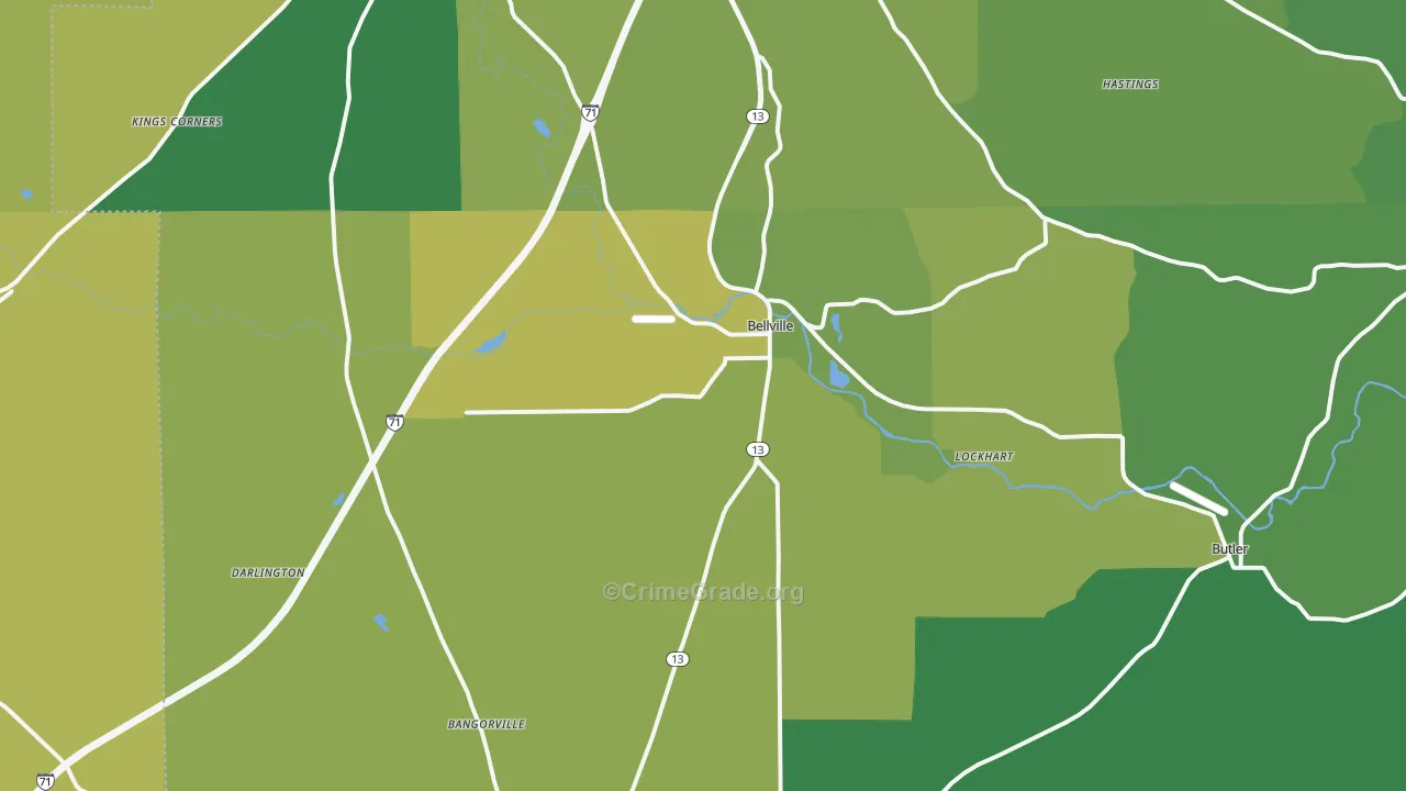 Bellville, OH Map of Theft Rates