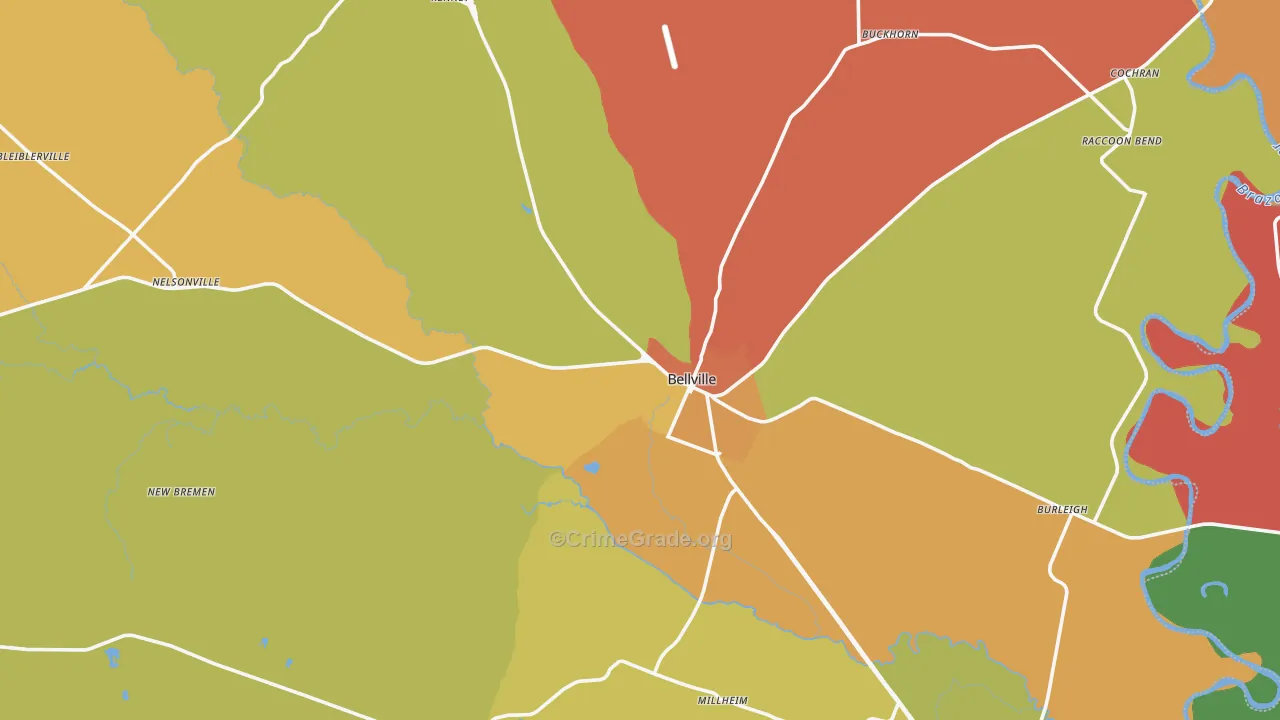 Bellville, TX Map of Theft Rates