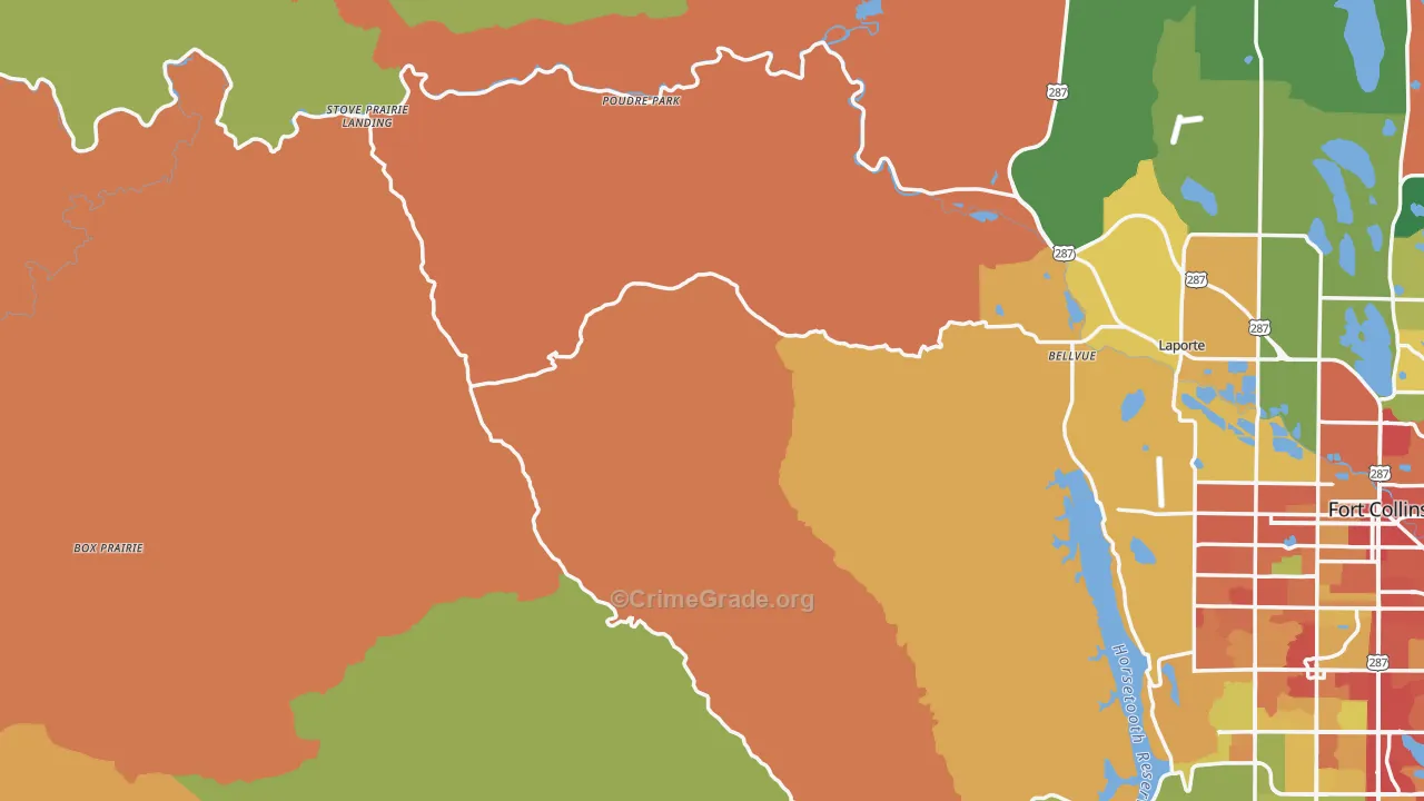 Bellvue, CO Map of Theft Rates