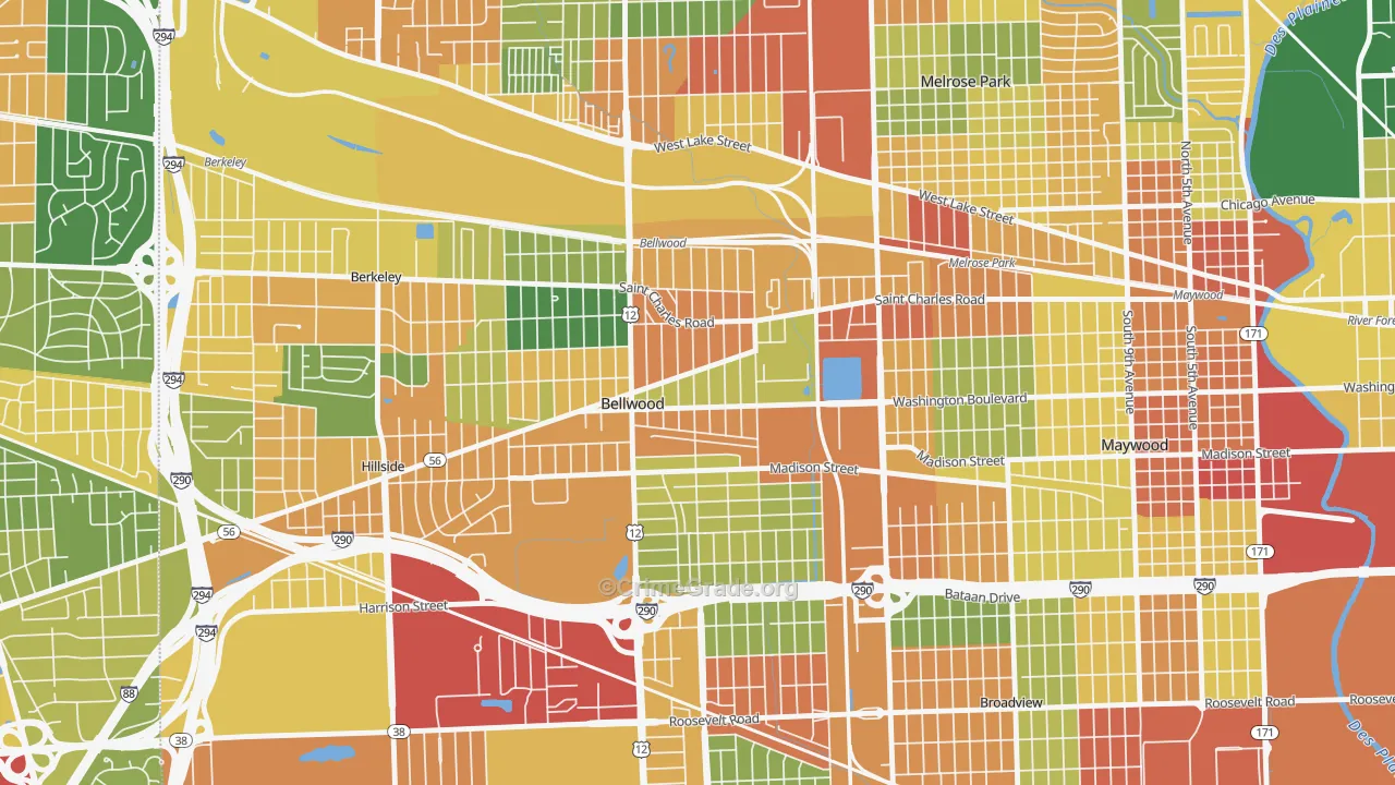 Bellwood, IL Map of Theft Rates