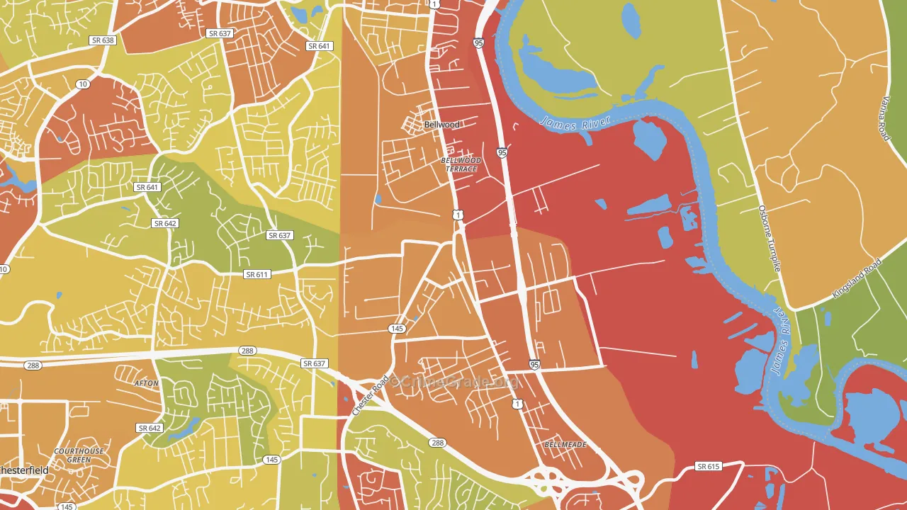 Bellwood, VA Map of Theft Rates