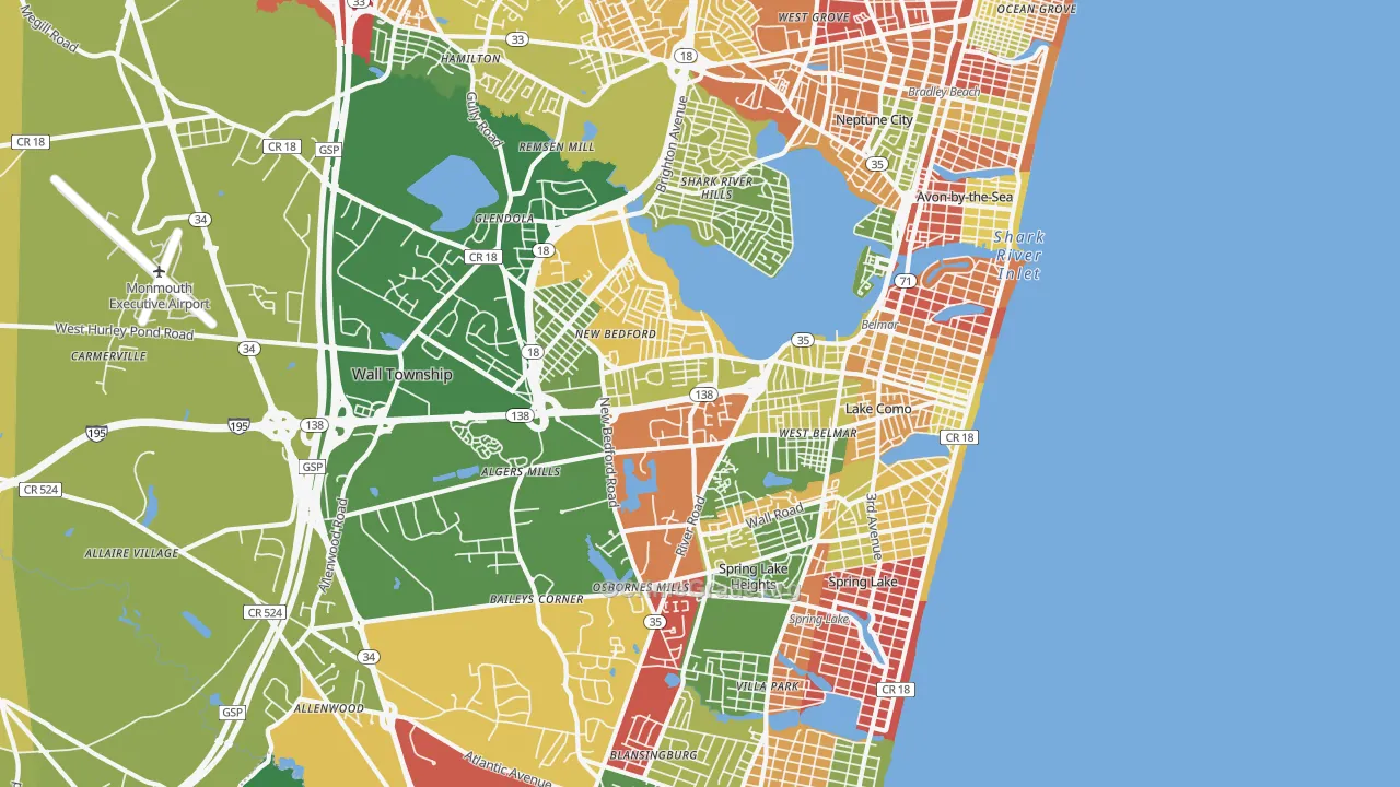 Belmar, NJ Map of Theft Rates