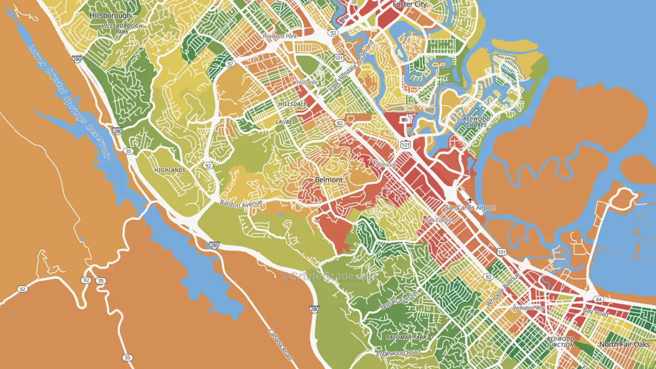 Belmont, CA Map of Theft Rates