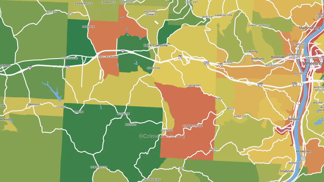 Belmont County, OH Map of Theft Rates