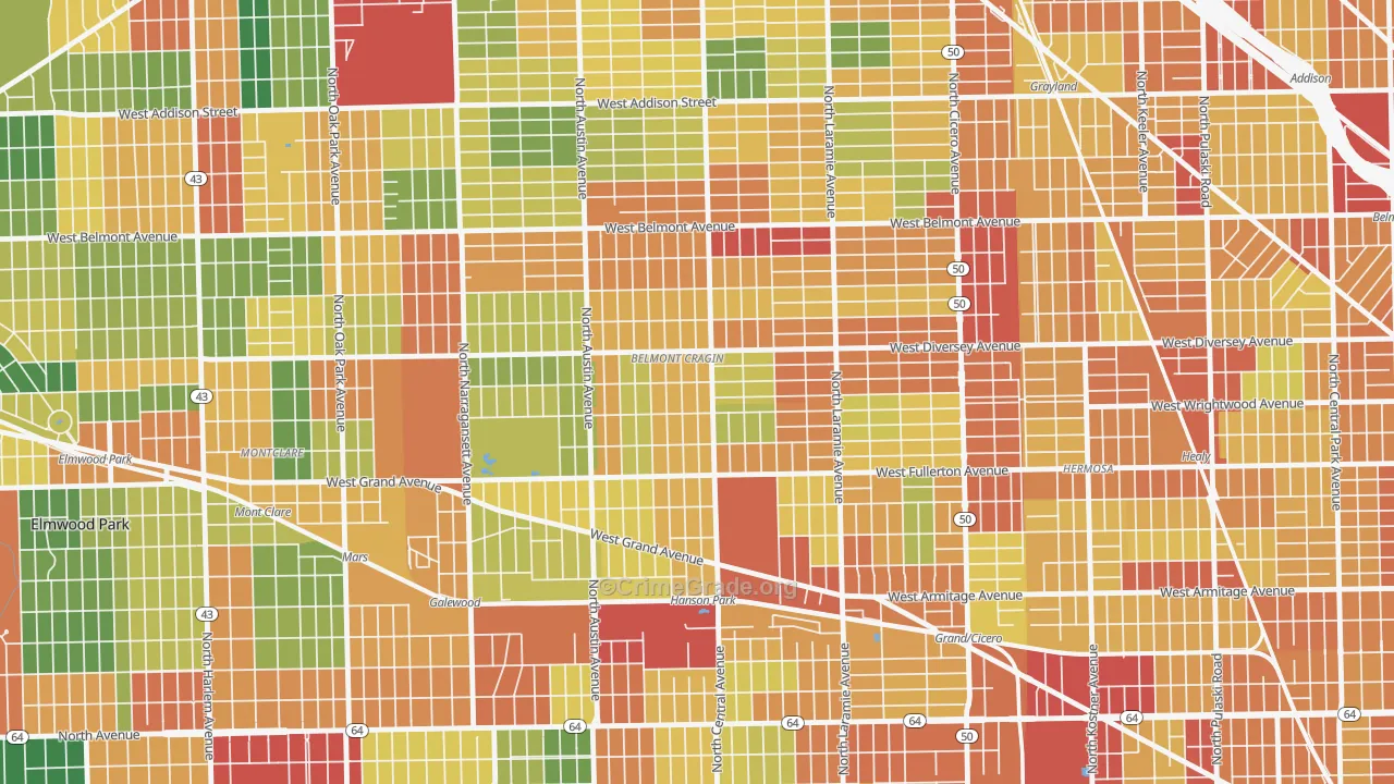 Belmont Cragin, Chicago, IL Map of Theft Rates
