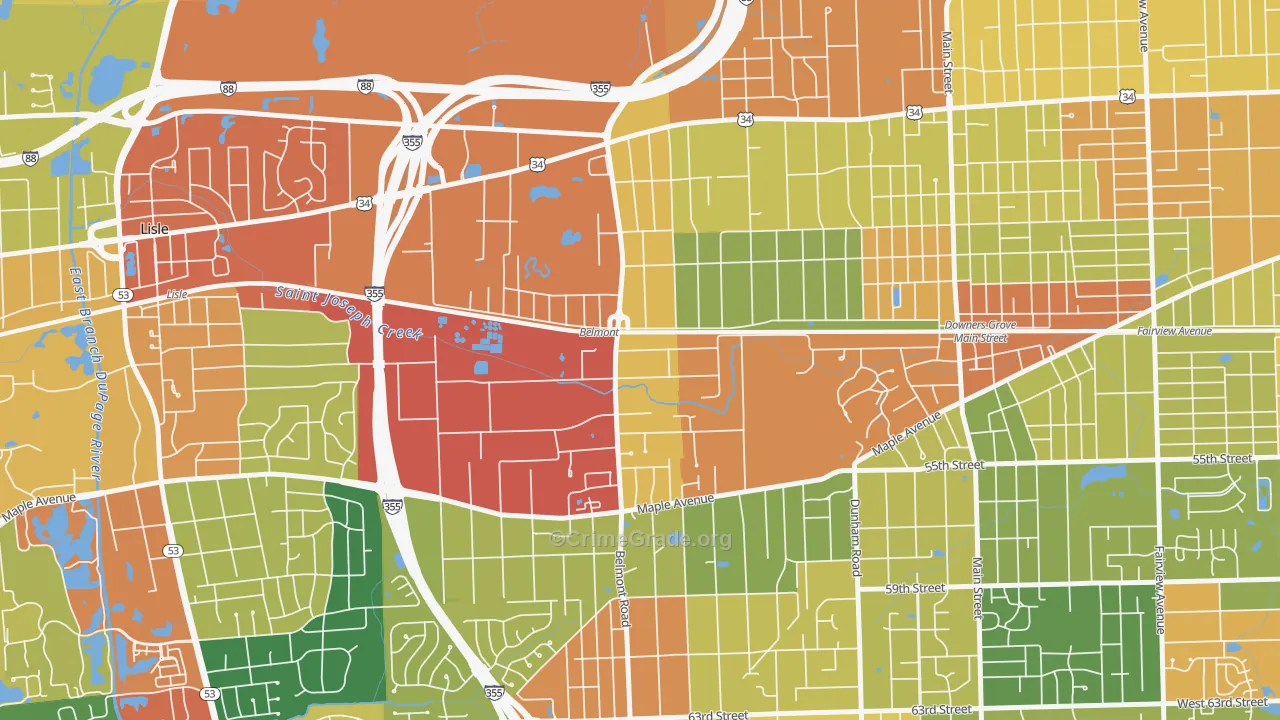 Belmont, Downers Grove, IL Map of Theft Rates
