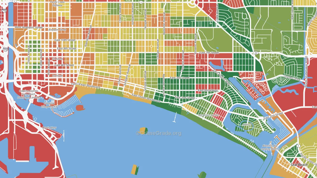 Belmont Heights, Long Beach, CA Map of Theft Rates