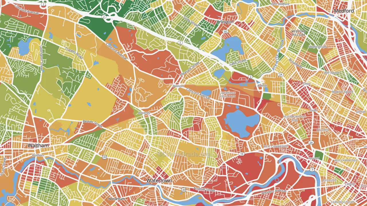 Belmont, MA Map of Theft Rates