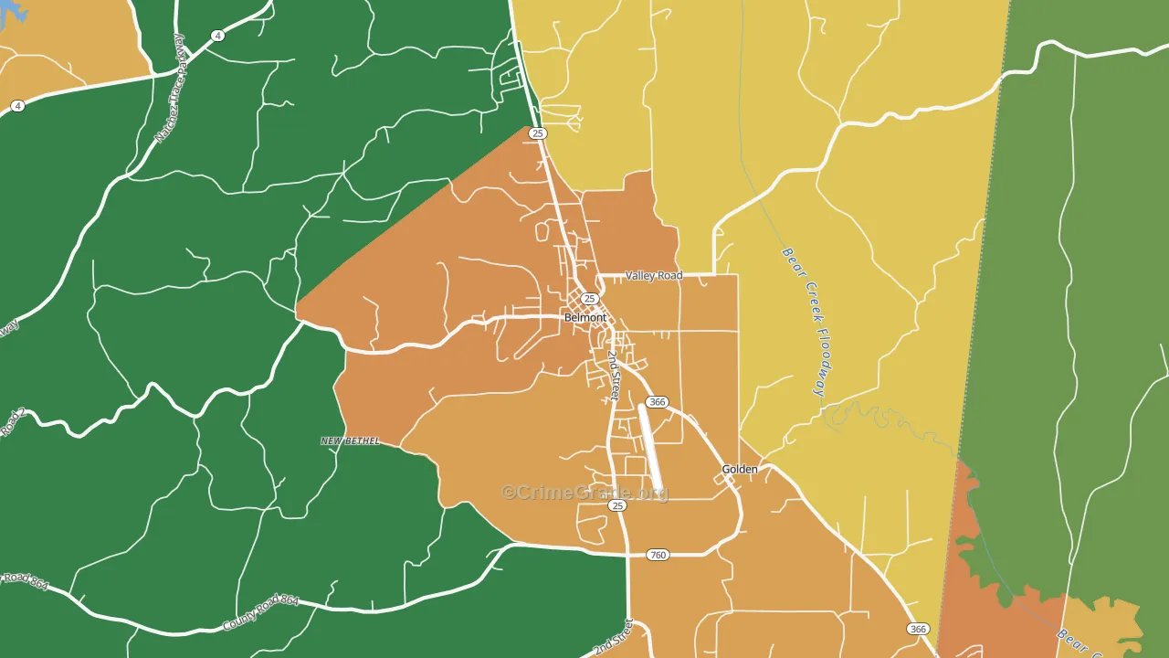Belmont, MS Map of Theft Rates