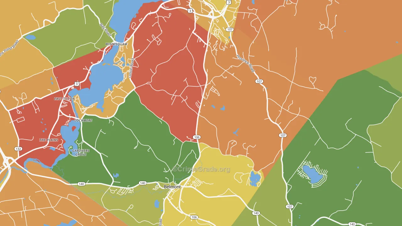 Belmont, NH Map of Theft Rates