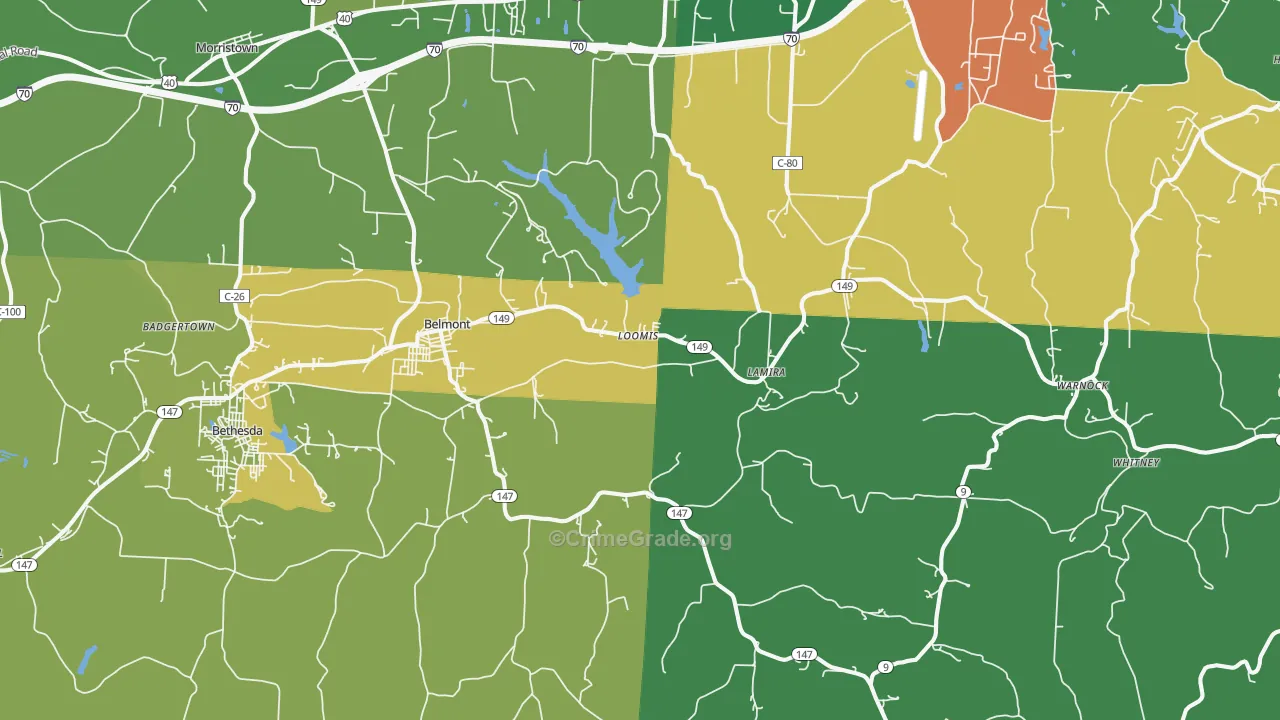 Belmont, OH Map of Theft Rates