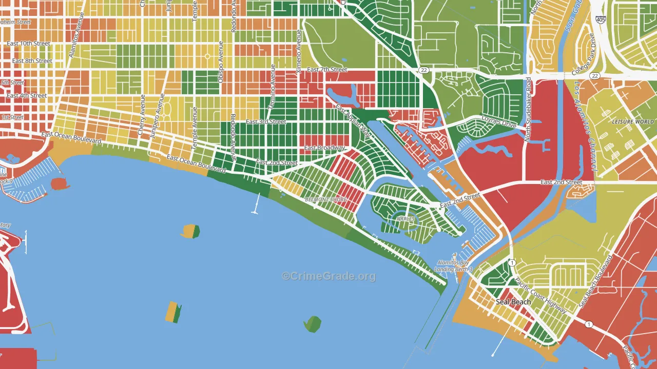 Belmont Shore, Long Beach, CA Map of Theft Rates