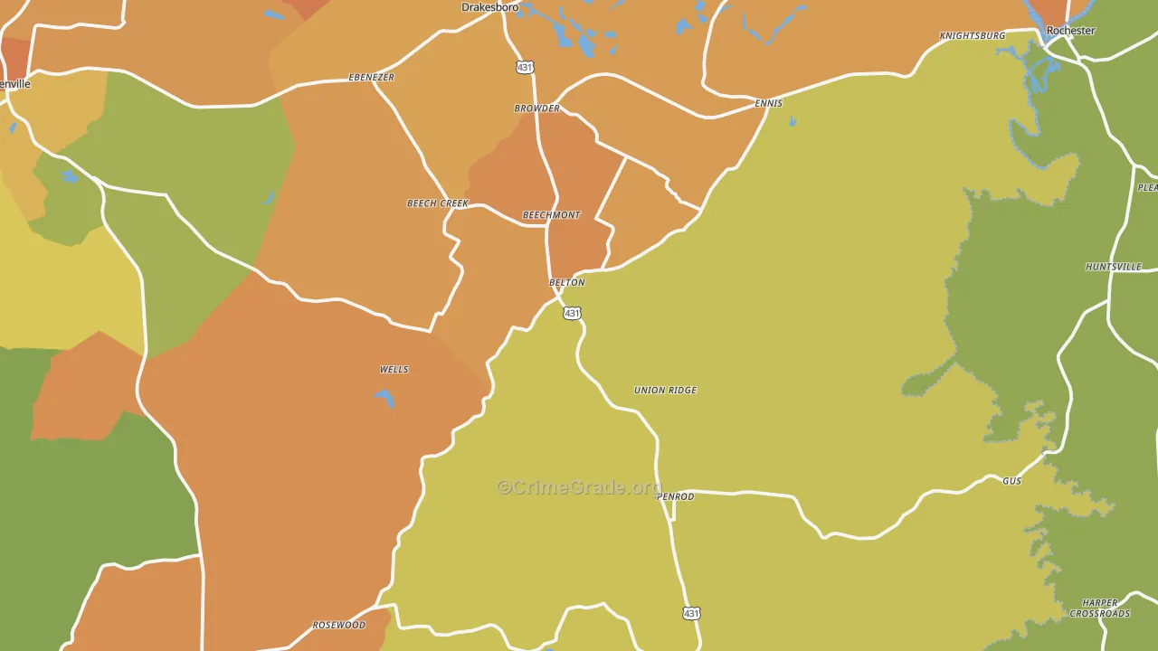 Belton, KY Map of Theft Rates