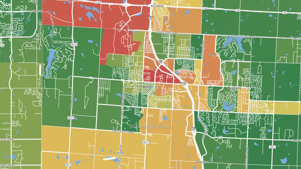 Belton, MO Map of Theft Rates