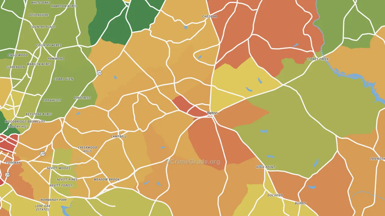 Belton, SC Map of Theft Rates