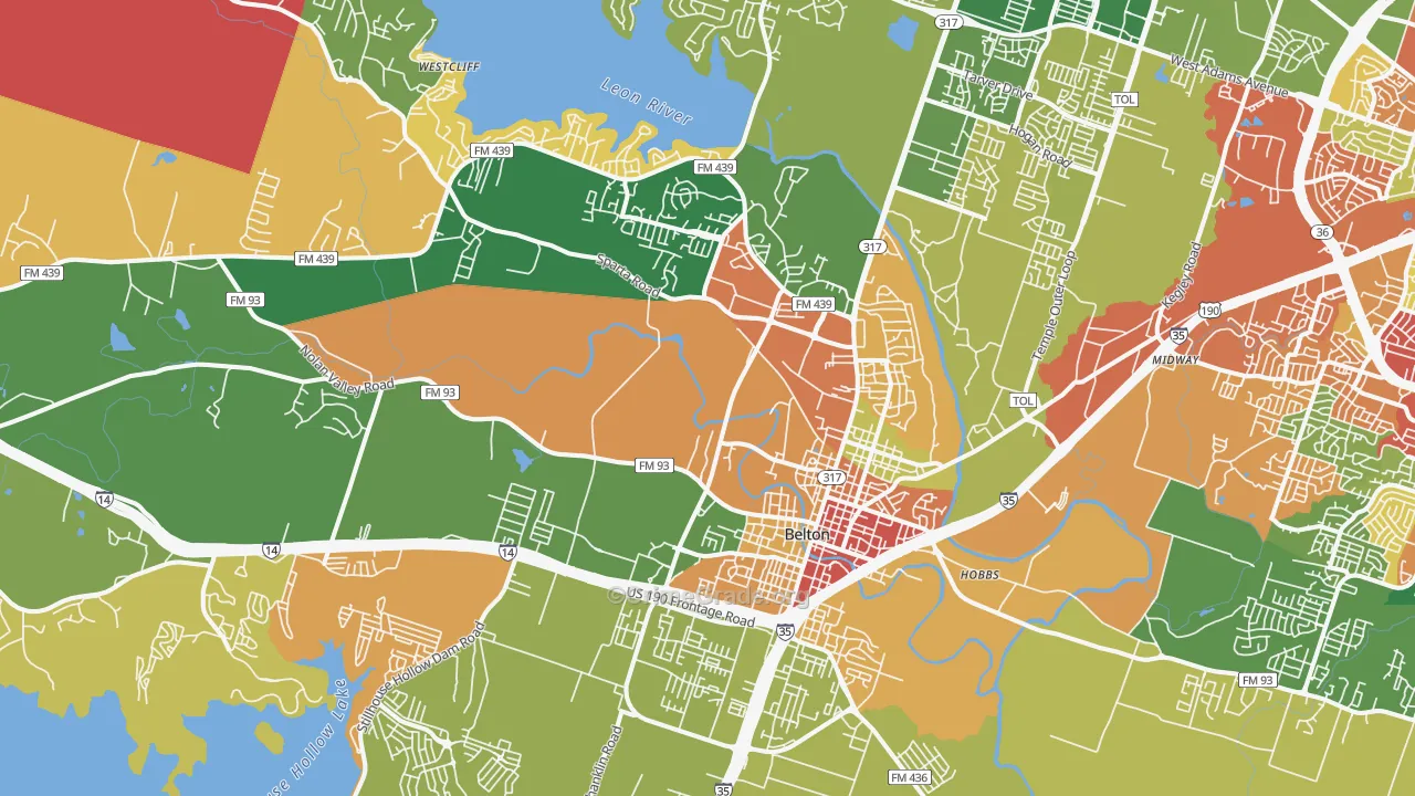 Belton, TX Map of Theft Rates