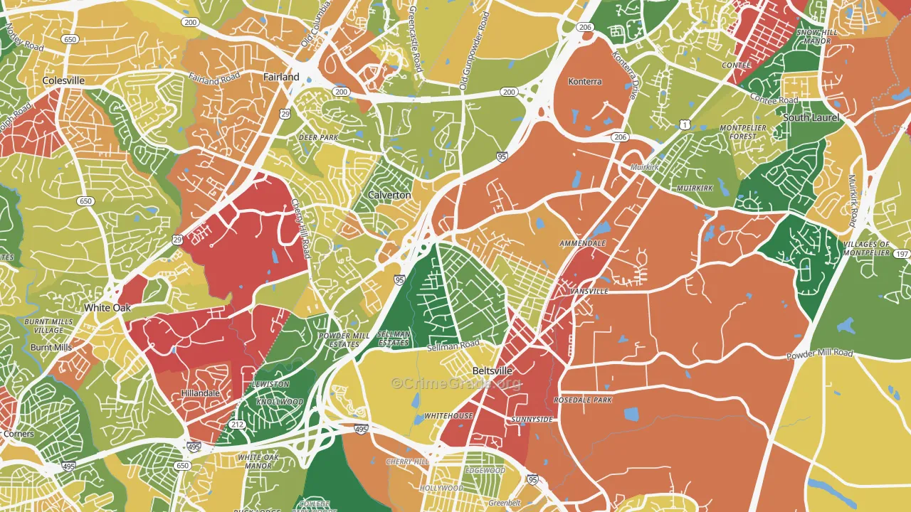 Beltsville, MD Map of Theft Rates