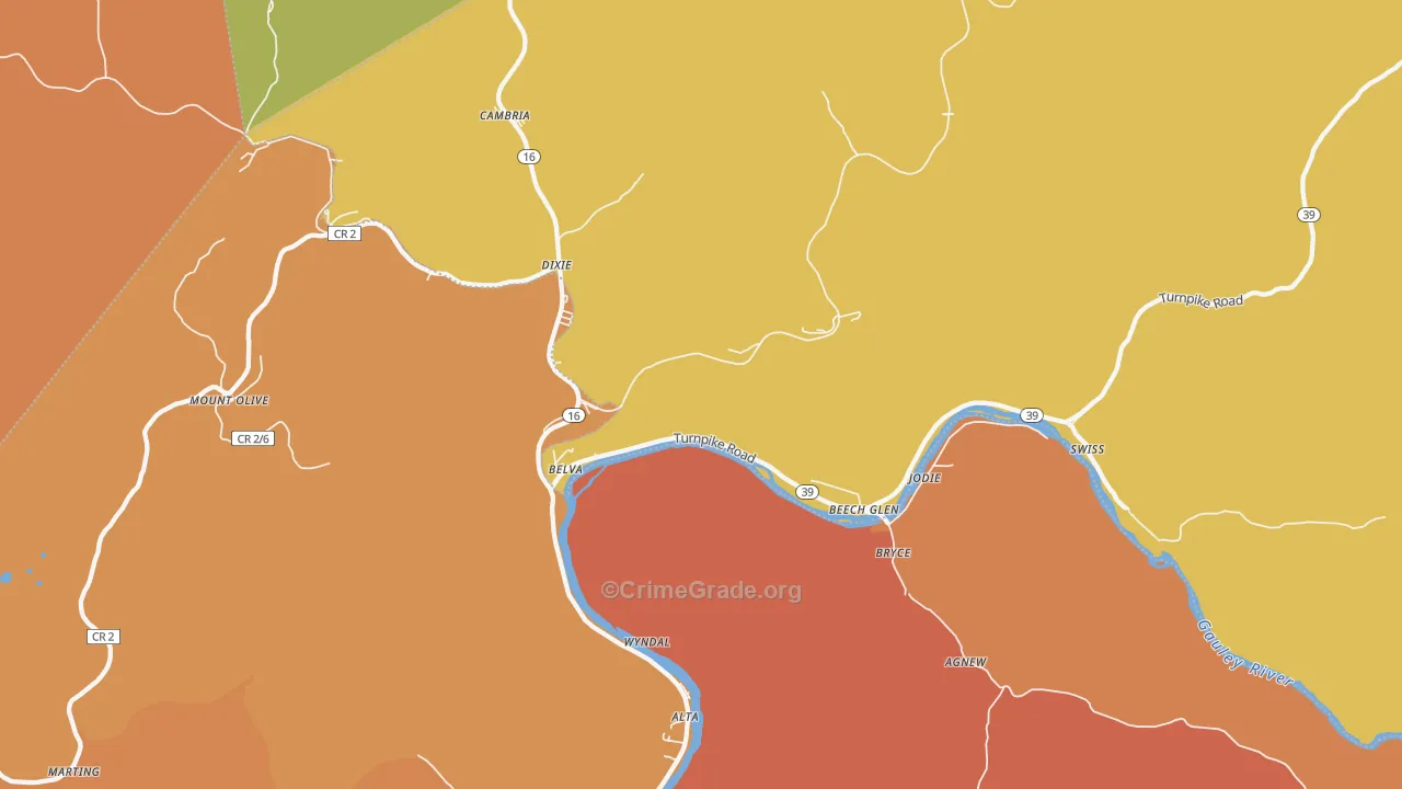 Belva, WV Map of Theft Rates