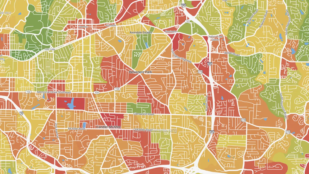Belvedere Park, GA Map of Theft Rates