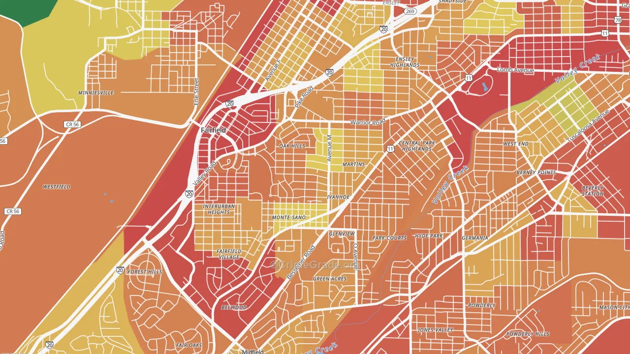 Belview Heights, Birmingham, AL Map of Theft Rates