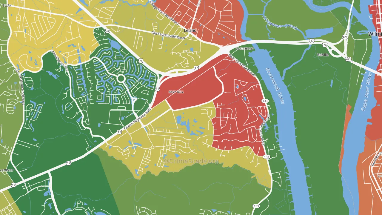 Belville, NC Map of Theft Rates