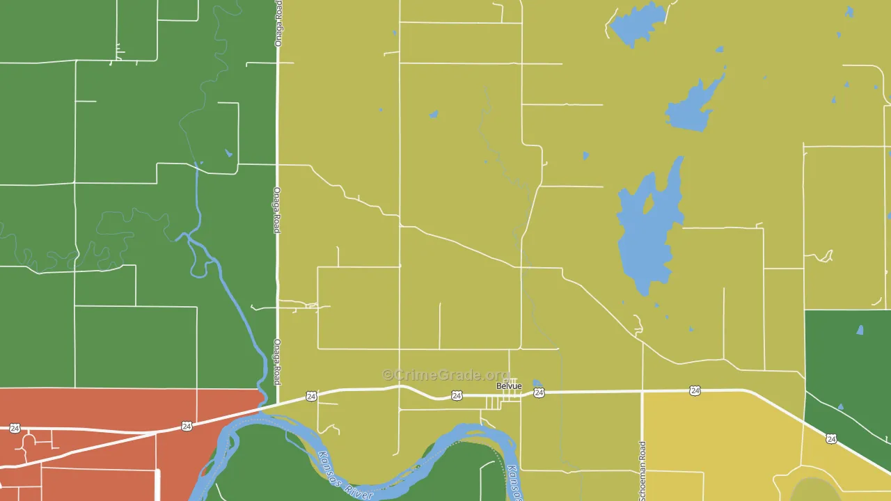 Belvue, KS Map of Theft Rates