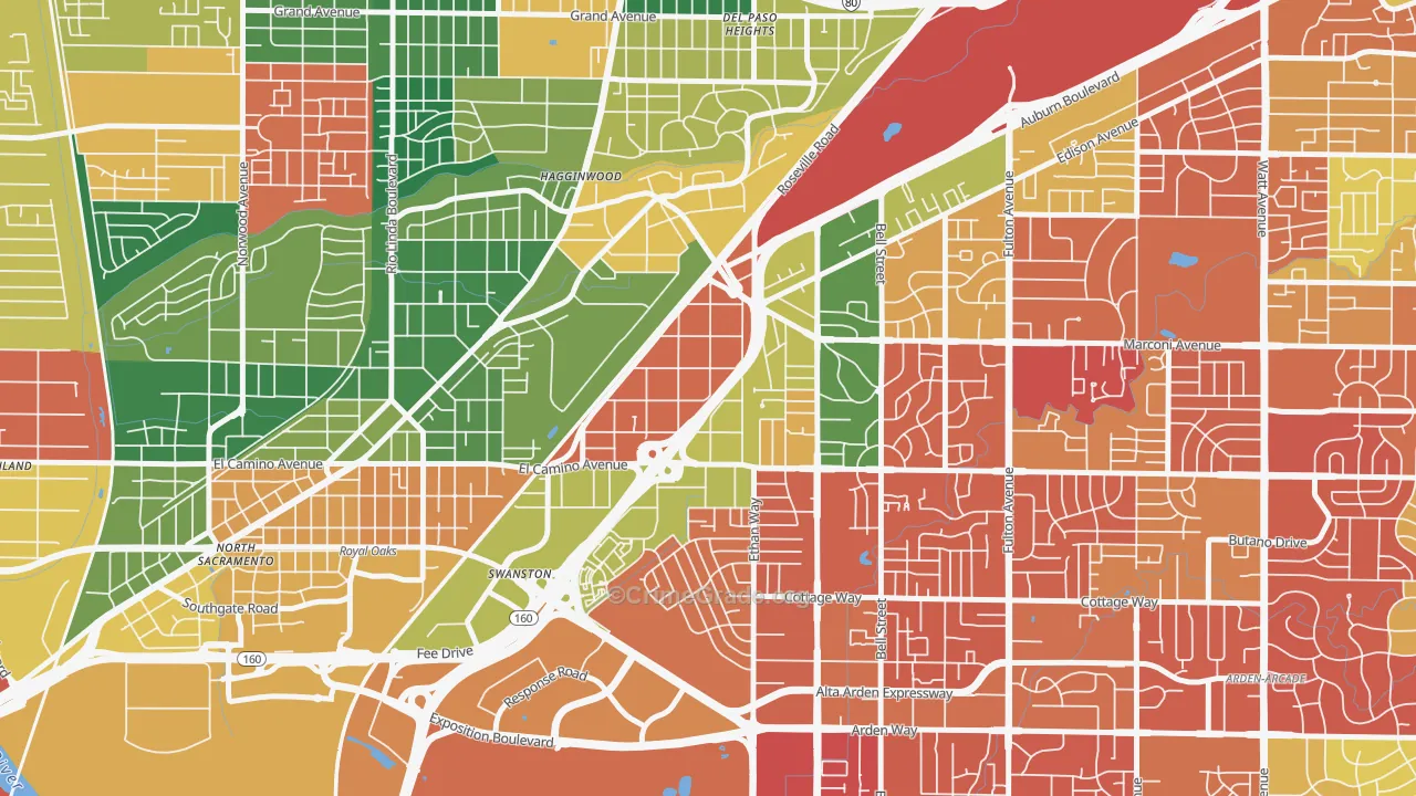 Ben Ali, Sacramento, CA Map of Theft Rates