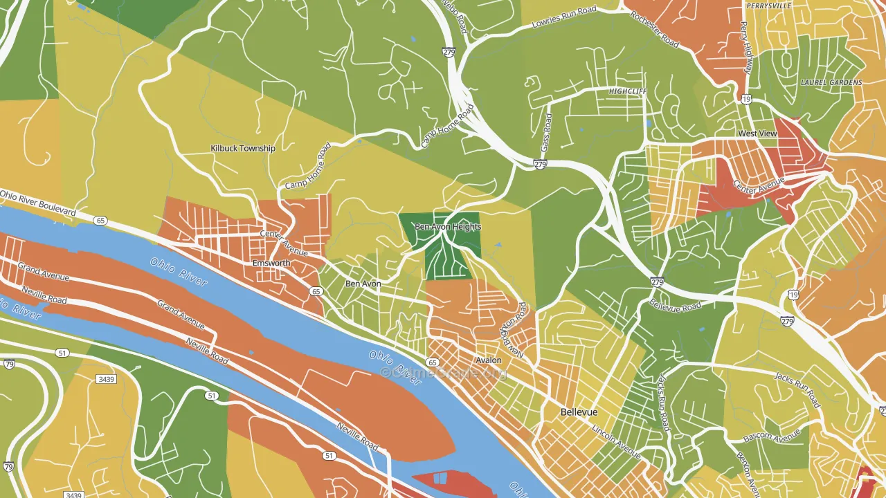 Ben Avon Heights, PA Map of Theft Rates