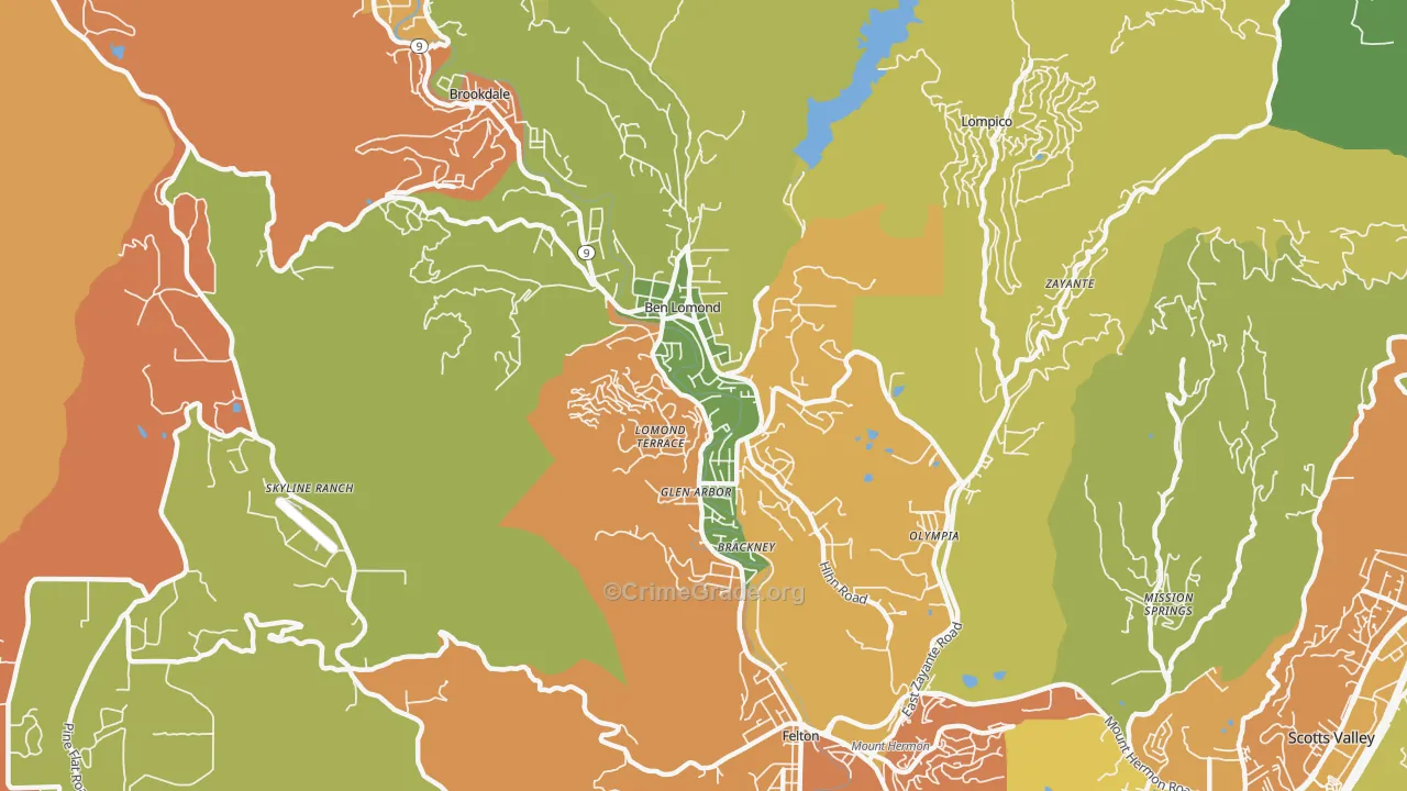 Ben Lomond, CA Map of Theft Rates
