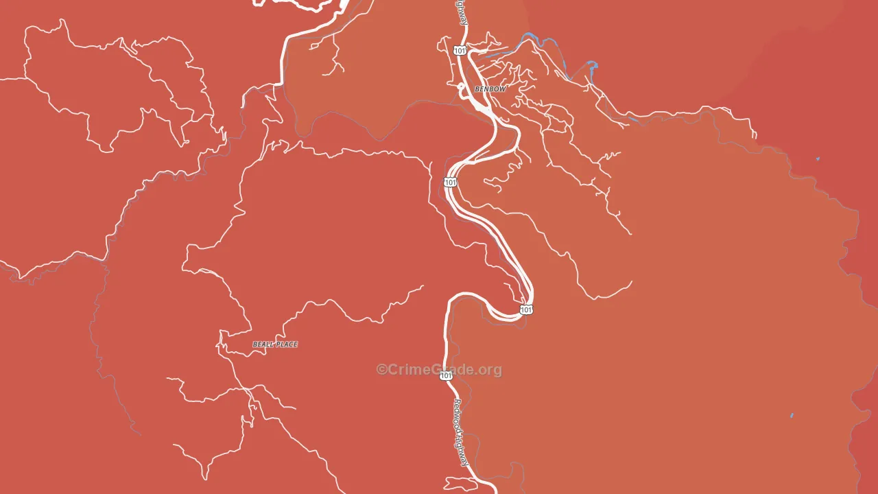 Benbow, CA Map of Theft Rates